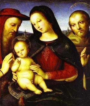 Raphael - Madonna With The Christ Child Blessing And St Jerome And St Francis (Von Der Ropp Madonna) 1502