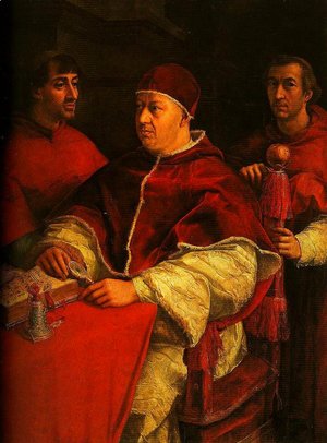 Raphael - Portrait of Leo X with Cardinals Giulio de Medici and Luigi de Rossi