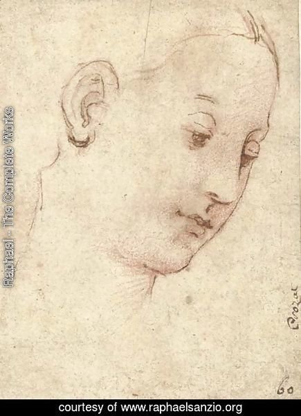 Head of the Madonna, in three-quarter profile to the right