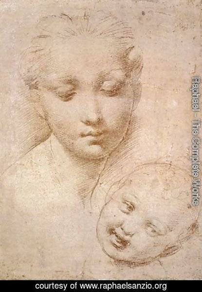 Raphael - Study of Heads, Mother and Child