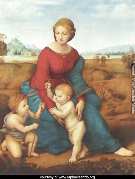 Madonna in the Meadow, scene with Mary and Christ child, John the Baptist