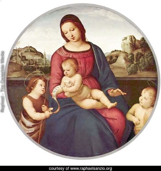 Madonna Terra Nuova, Scene Mary with Christ Child with two Saints, Tondo