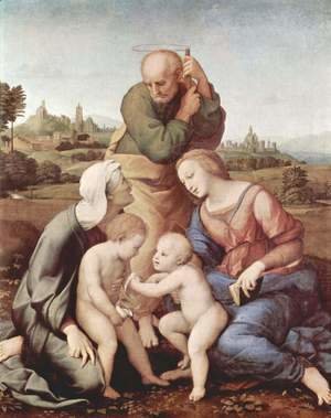Raphael - Sacra Familia Canigiani, Scene Holy Family with St. Elizabeth and St. John the Baptist