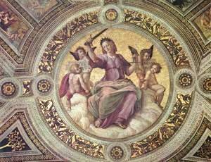 Raphael - Stanza della Segnatura in the Vatican for Pope Julius II, detail, scene Justitia, Tondo