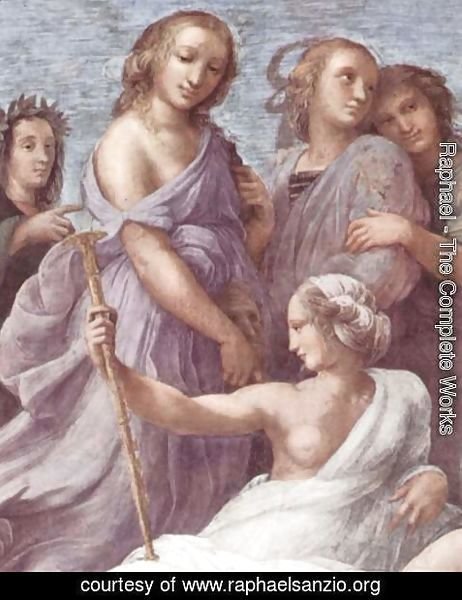 Raphael - Stanza della Signatura in the Vatican for Pope Julius II, wall frescoes, scene The Parnassus, detail