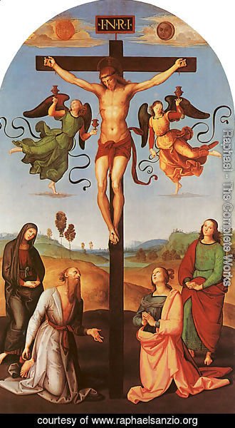Raphael - Christ on the Cross with the Virgin, Saint Jerome, Mary Magdalene, and John the Baptist (Citta di Castello Altarpiece) 1502